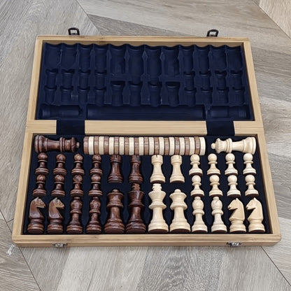 Folding Chess Set 33 Pieces with Board & Gift Box – Travel Portable Strategy Game for Kids Adults Beginners