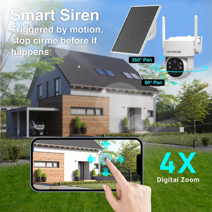 Solar PTZ Security Camera Outdoor 4K Wireless – 360° Pan Tilt Zoom, PIR Motion Detection Alarm, Full Color Night Vision, Two-Way Audio