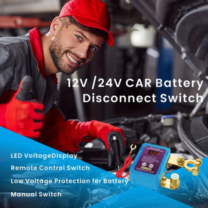 Battery Disconnect Switch 12V 240A – Smart LED Voltage Display Kill Switch, Anti-Theft Battery Drain Prevention for Car Truck RV (Wired