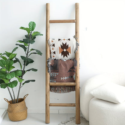 Blanket Ladder 57 Inch Wood Freestanding Farmhouse Quilt & Towel Display Rack - Rustic Wooden Wall Leaning Holder for Living Room