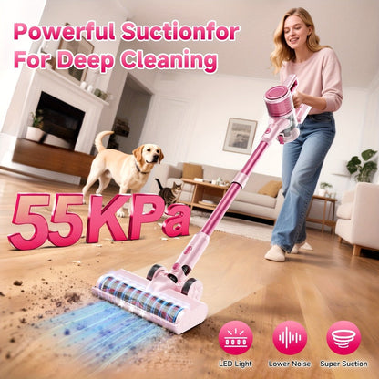 Cordless Vacuum Cleaner 55KPa 8-in-1 Stick Vacuum with LED Light 180° Swivel Wireless for Entryways, Bedrooms and Living Spaces