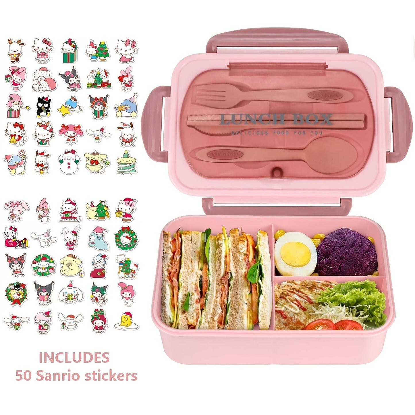 Sanrio Lunch Box Set 53pcs Bento Box with Thermal Bag Breakfast Cup Portable Sealed Compartment Microwave for Work Picnic School