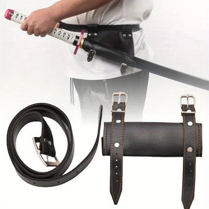 Sword Belt Holster with Dual Buckle Loops in Black or White for Katana-Style Costume Props