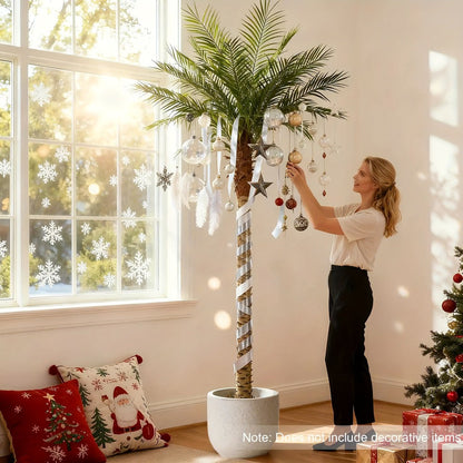 Large Artificial Palm Tree 7ft 8ft 9ft, UV Resistant Faux Tropical Palm Tree with Realistic Leaves for Outdoor Patio Garden Yard
