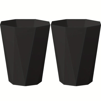 Trash Can 2 Pack Nordic Octagonal Wastebasket – Small Open Top Geometric Plastic Waste Bin with Brushed Finish for Bathroom