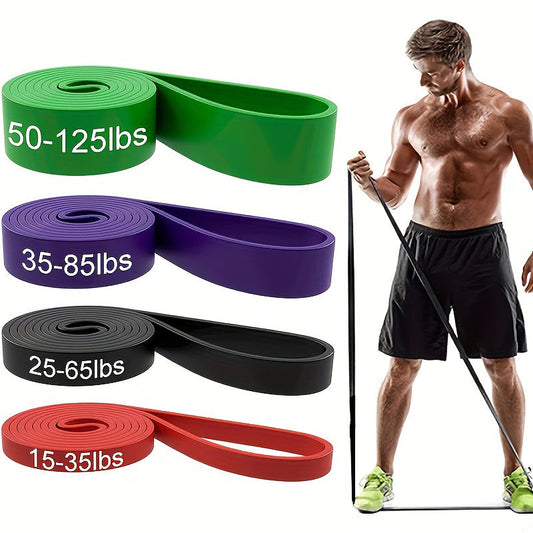 Four-Piece Color-Coded Long Loop Resistance Band Set with Pictured 15-125 lb Labels and Storage Bag