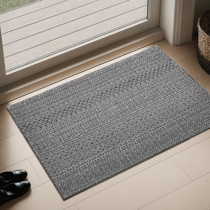 Braided Woven Indoor Rug with 2 x 3-Foot to 6 x 9-Foot Sizes and One Two-Piece Gray Mat Set