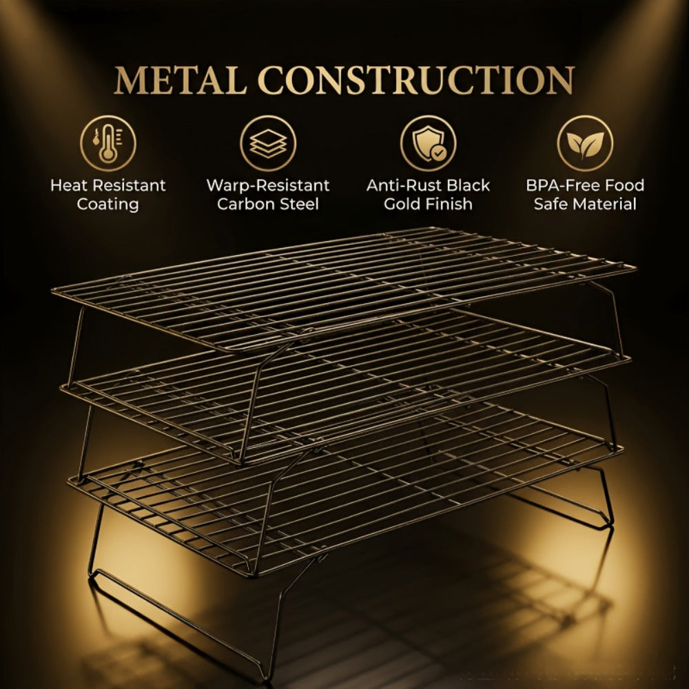 Foldable Cooling Rack for Baking, Stackable Wire Baking Rack with 4-Position Height Adjustment