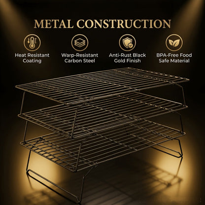 Foldable Cooling Rack for Baking, Stackable Wire Baking Rack with 4-Position Height Adjustment