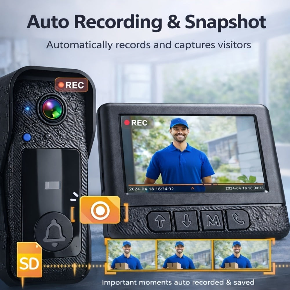 WiFi Video Doorbell with 4.3 Inch Indoor Monitor, Night Vision Two-Way Audio Rechargeable Battery