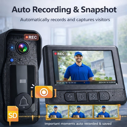 WiFi Video Doorbell with 4.3 Inch Indoor Monitor, Night Vision Two-Way Audio Rechargeable Battery