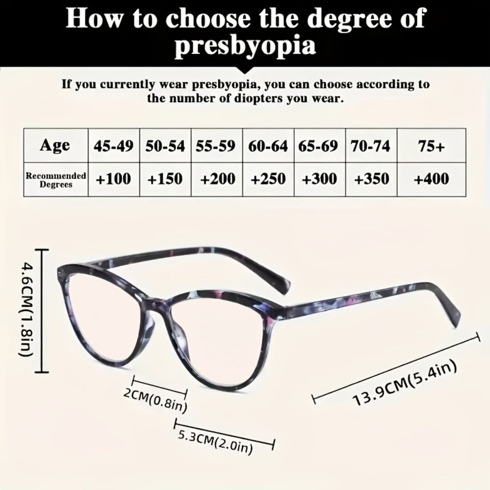 Reading Glasses – Six-Pair Floral Cat-Eye Reader Set with Spring Hinges in Seven Strengths