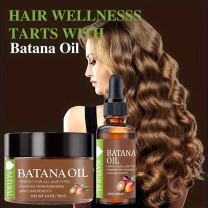 Batana Hair Oil 2-Piece Set, Natural Honduran Batana Oil 4.3oz + Batana Essential Oil 1.01oz, Deep Shine Boost
