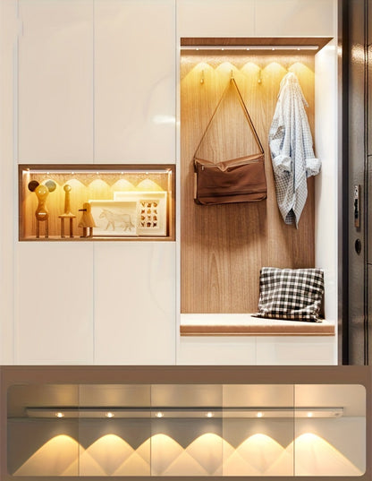 LED Sensor Strip Light USB Rechargeable – 3-Color Dimmable Motion Sensing Wireless Night Light for Kitchen, Wardrobe, Cabinet
