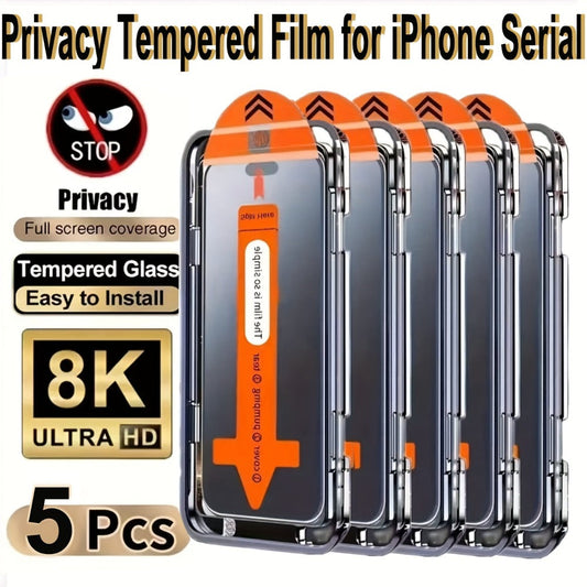 Screen Protector, 5-Piece Privacy Tempered Glass Set with Dust-Free Installation Cabin for Seven Selected iPhone Models