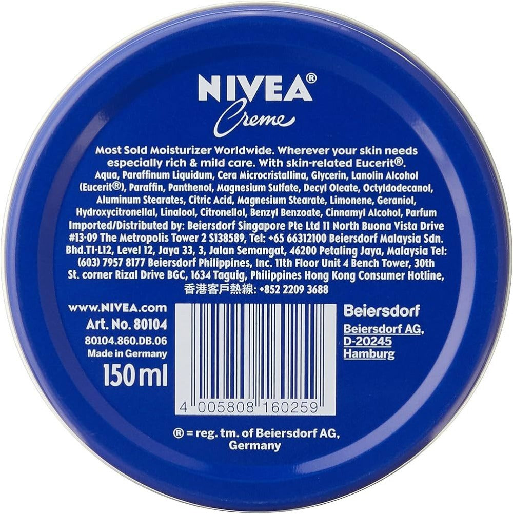 NIVEA Creme 150ml, All-Purpose Moisturizing Cream for Body Face & Hands, Deep Hydration for Dry & Sensitive