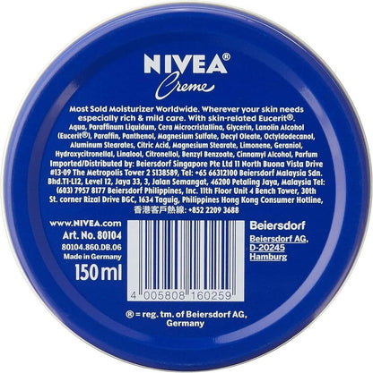 NIVEA Creme 150ml, All-Purpose Moisturizing Cream for Body Face & Hands, Deep Hydration for Dry & Sensitive