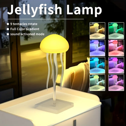 Jellyfish-Shaped Table Night Light with White Dome, Flexible Tentacles and Square Base Pictured