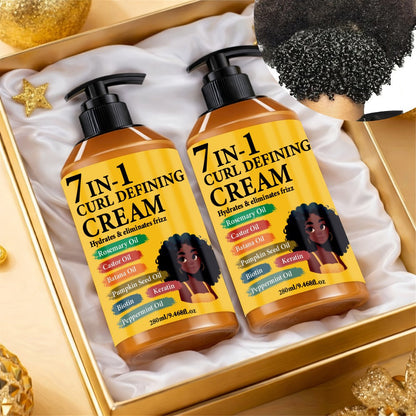 Curl Defining Cream 7-in-1 Frizz Control 2pcs Set 9.468fl oz – Long-Lasting Hold Moisturizing Non-Greasy Hair Styling Cream for Wavy Curly