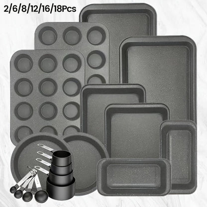 Mixed-Color Bakeware Set with 2–18 Pieces, Cake and Muffin Pans, Trays, Racks and Tools Pictured