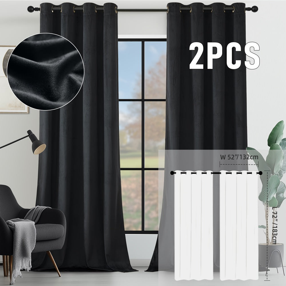 Velvet Room Darkening Curtains 2 Panels, Grommet Top Thermal Insulated Soundproof Blackout Curtains for Living Room Bedroom
