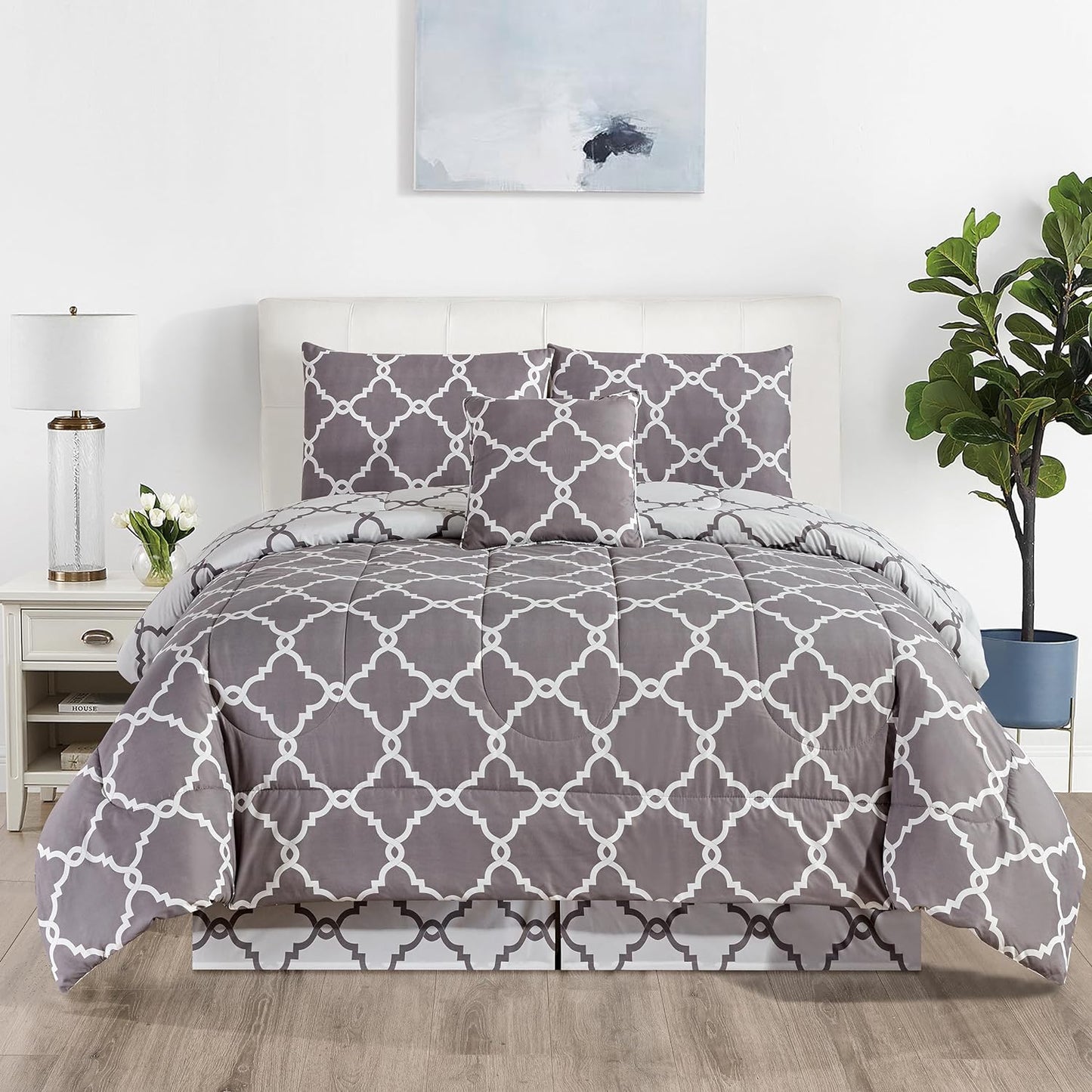 5-Piece Comforter Set, Down Alternative Reversible Quilted Bedding with Bed Skirt & Pillow Shams