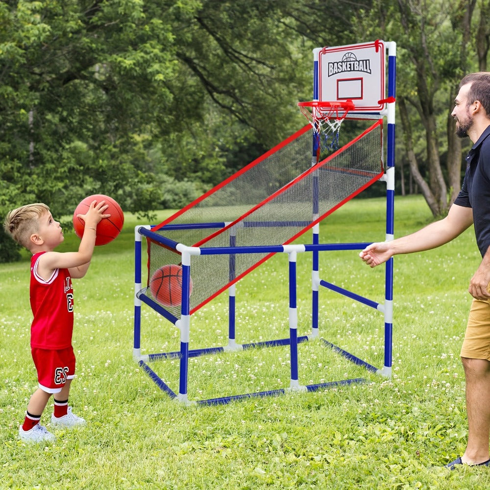 Kids Arcade Basketball Game Set with Hoop & 4 Soft Balls – Indoor Outdoor Sport Play for Ages 3+, Thick PVC Frame