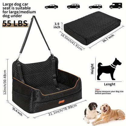 Dog Car Booster Seat with Thick Cushion | Cozy Removable Washable Pet Car Bed for Medium & Large Dogs, Elevated Back Seat Travel Cushion