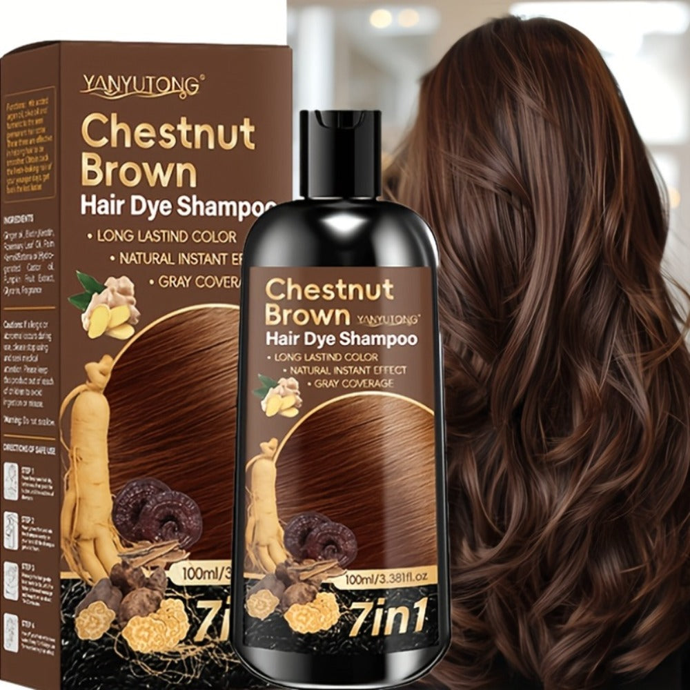 Hair Color Shampoo, YANYUTONG 7-in-1 100ml Bottle with Brown, Chestnut Brown or Black Options