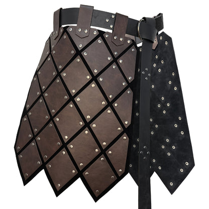 Medieval Armor Skirt Faux Leather with Geometric Plates & Metal Studs, Viking BC Style Retro Cosplay Costume for Halloween