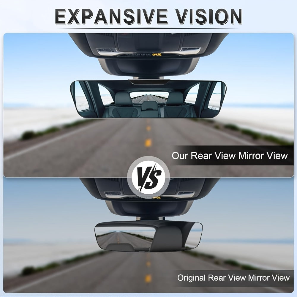 Anti-Glare Rearview Mirror 12" Wide Angle Panoramic – Universal Clip-On Convex Mirror for Car, SUV & Truck