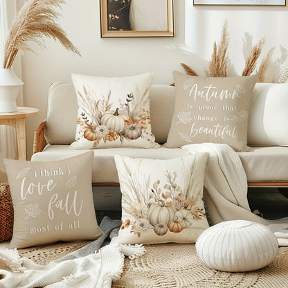 Autumn Pumpkin Throw Pillow Covers, Set of Four 18 x 18-Inch Polyester Cases with Hidden Zippers