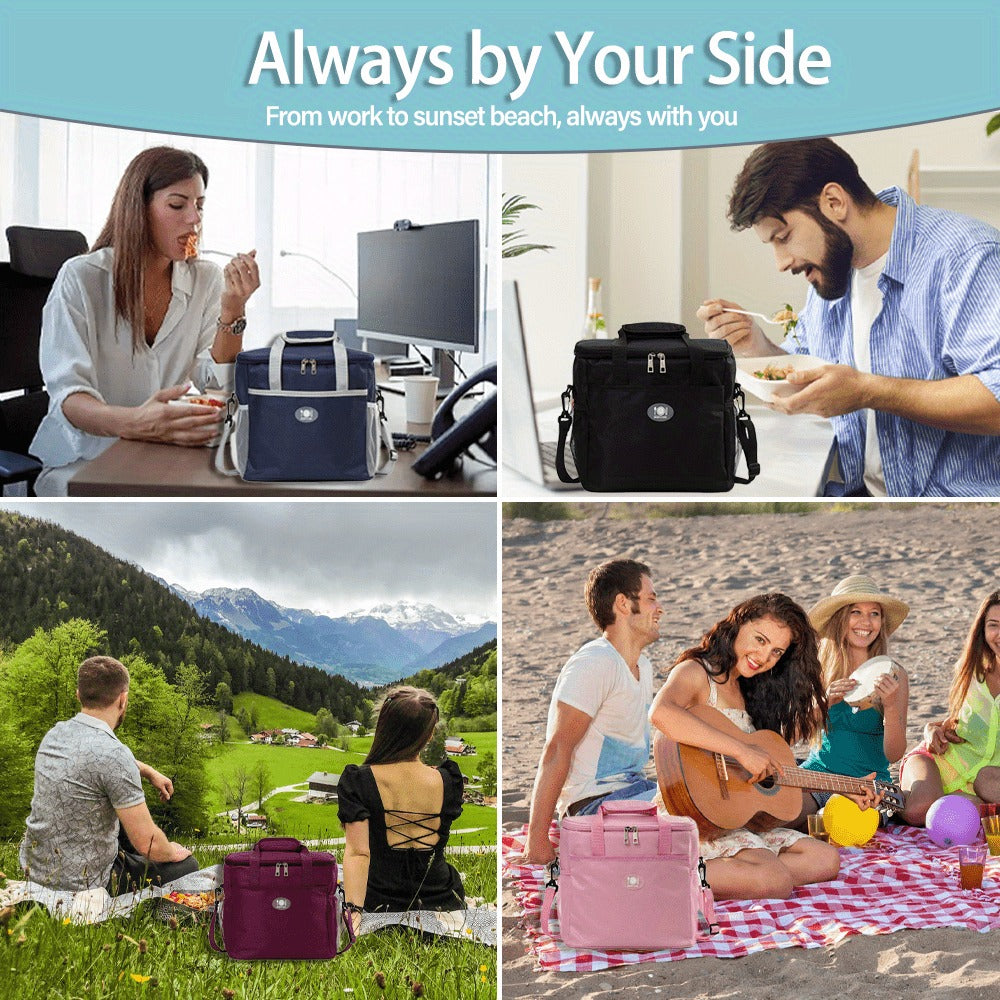 Rectangular Lunch Bag Tote, 29 x 21 x 26cm with Front Pocket, Two Mesh Side Pockets and Four Colors