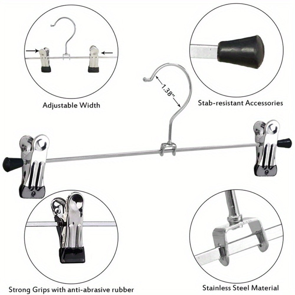Pants Hangers with Clips 30-Pack – Adjustable Metal Skirt Hangers with 360° Rotatable Clips for Jeans, Trousers, Skirts, Dresses & Ties