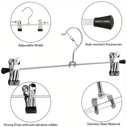 Pants Hangers with Clips 30-Pack – Adjustable Metal Skirt Hangers with 360° Rotatable Clips for Jeans, Trousers, Skirts, Dresses & Ties