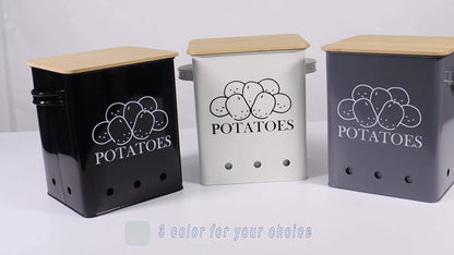 Kitchen Storage Canister Potato Onion Storage Bin Aerating Ventilation Holes Wooden Lid for Home Cooking, Dining and Outdoor Meals