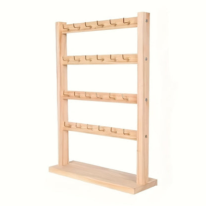 Jewelry Display Stand Multi-Layer Wooden Earring Holder Rack with Hooks Desktop Organizer for Entryways, Bedrooms and Living Spaces