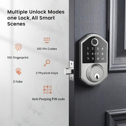 Smart Door Lock Deadbolt with Fingerprint PIN Key and Card or Cardless Black Silver Configurations
