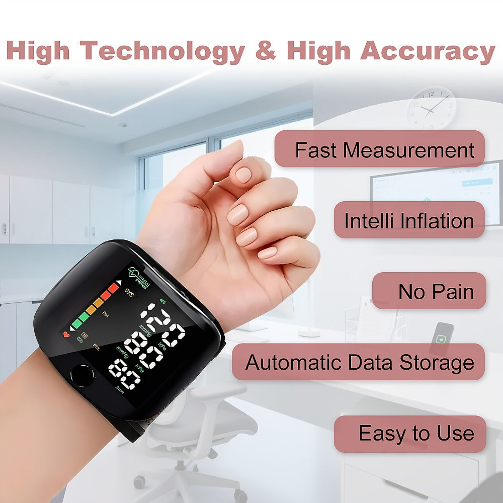 Wrist Blood Pressure Monitor Professional – Automatic BP Monitor with High-Precision LCD Display, Voice Language Prompts & Memory Function