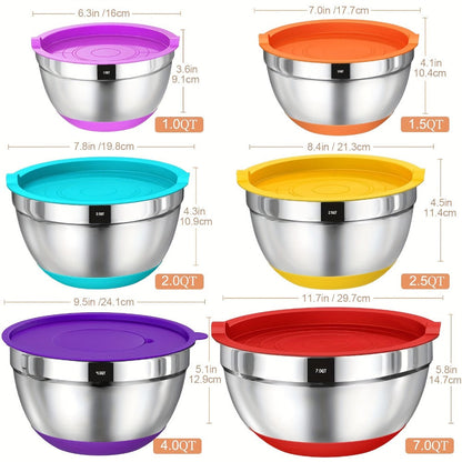 Mixing Bowls Set with Airtight Lids, 26pcs Stainless Steel Bowl Set with 3 Grater Attachments, Bottoms