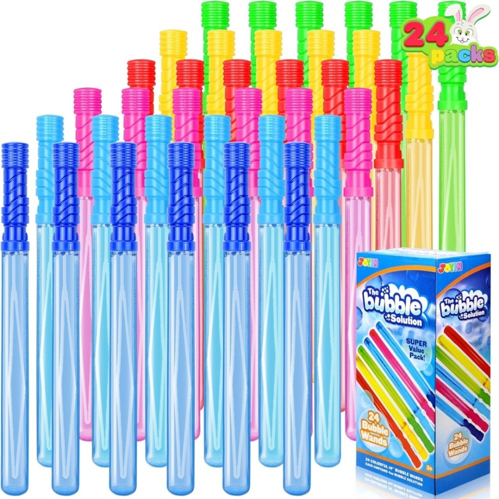 Giant Bubble Wands 24 Pack Bulk – 14.6 Inch Big Bubble Maker Set in 6 Colors, Summer Outdoor Party Favors for Kids, Easter Basket Stuffers