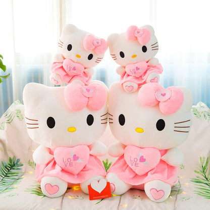 Hello Kitty Stuffed Animal Plush Doll Officially Licensed Sanrio, Pink White KT Cat Cuddly Plush with Hugging Heart