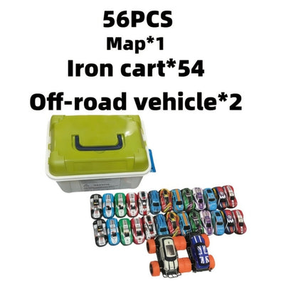 56 Pcs Mini Die-Cast Metal Car Set with 2 Stunt Cars, Play Mat & Storage Box - Friction Pull Back Toy Cars for Kids Boys Girls Ages 3+