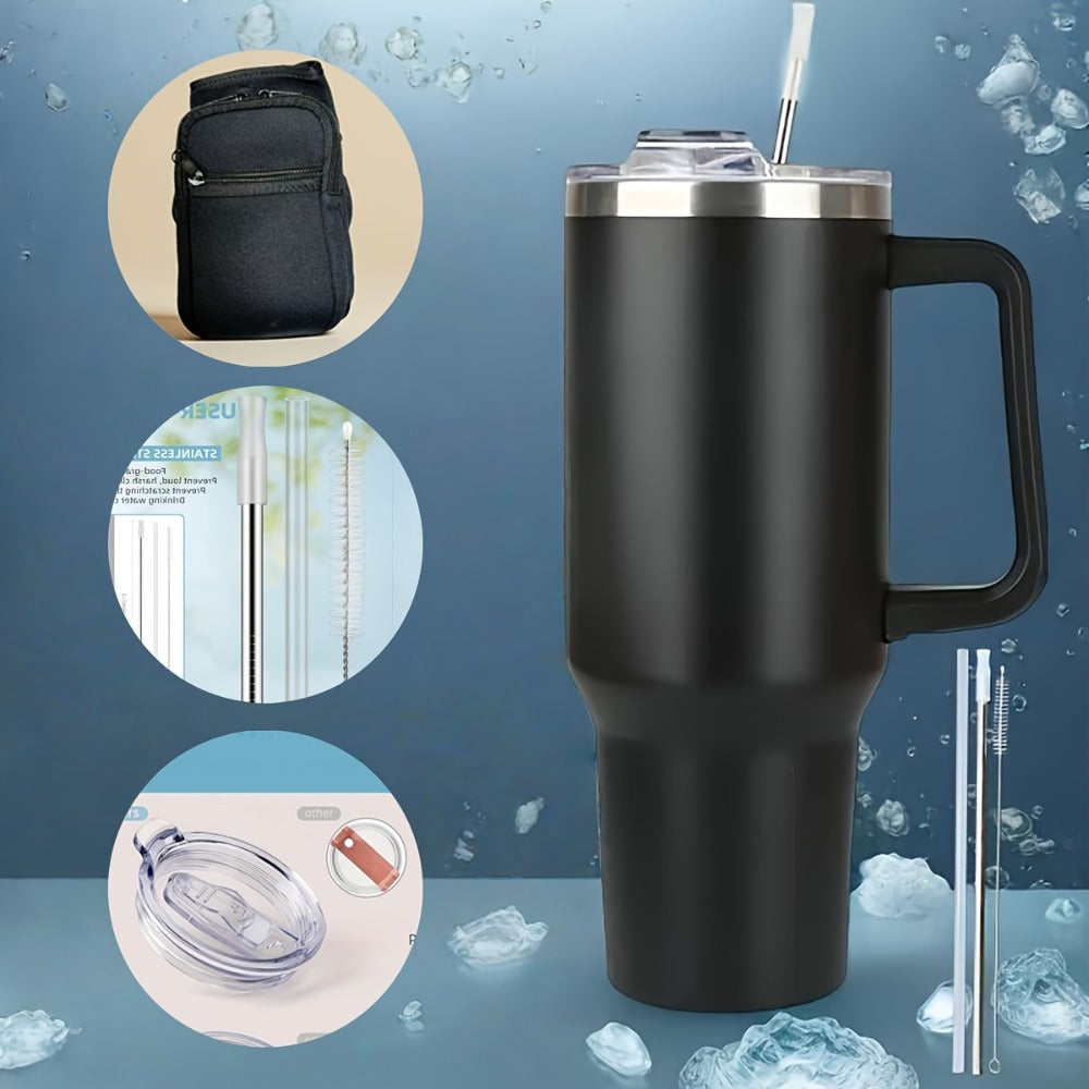 Insulated Tumbler 40 Oz with Carry Bag & Handle – Stainless Steel Thermos with Straw & Spout Lid – Ice Compatible Gym Water Bottle & Travel