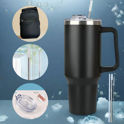 Insulated Tumbler 40 Oz with Carry Bag & Handle – Stainless Steel Thermos with Straw & Spout Lid – Ice Compatible Gym Water Bottle & Travel