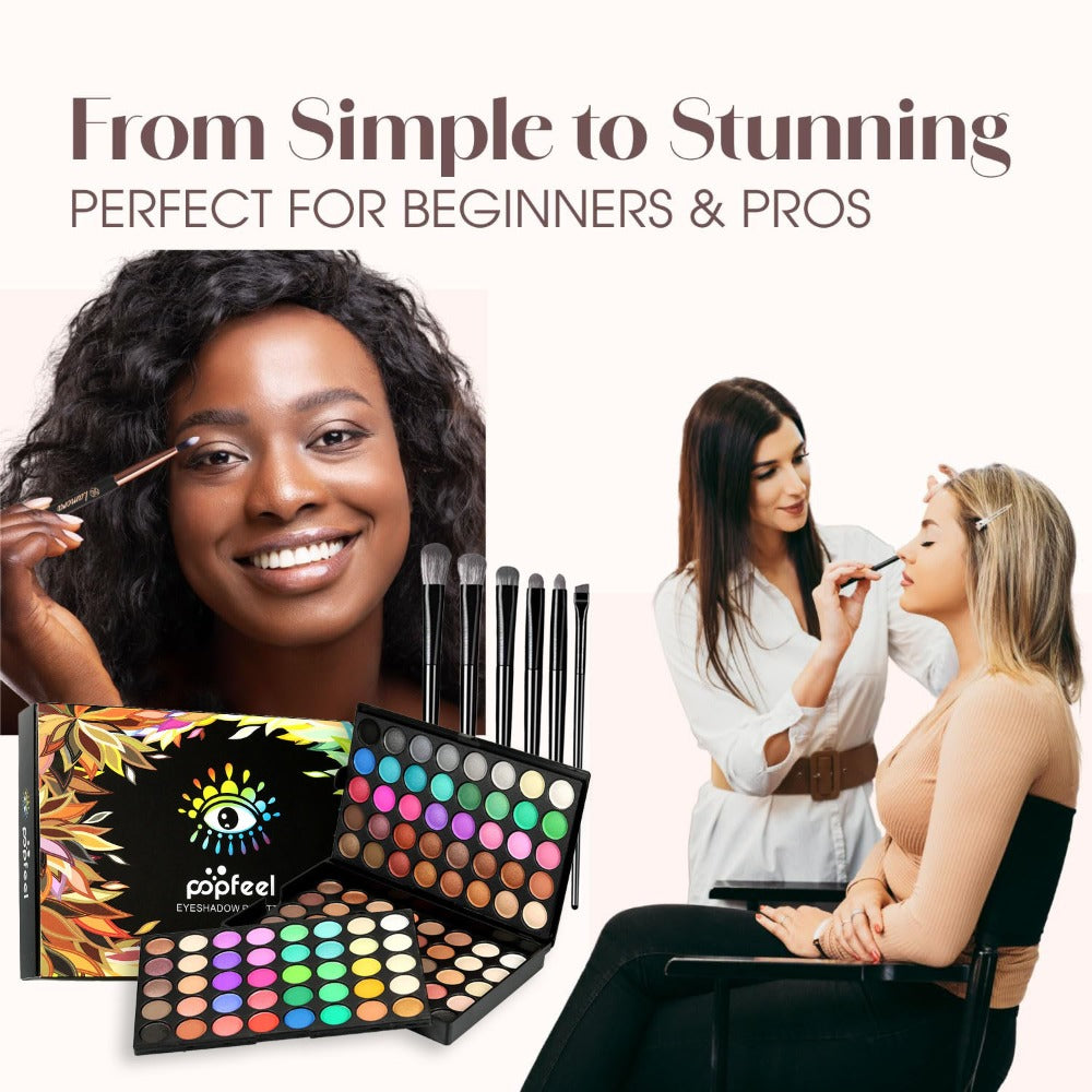 Eyeshadow Palette POPFEEL 120-Shade Folding Color Case with Matte-Shimmer Mix and Optional Six-Brush Bundle