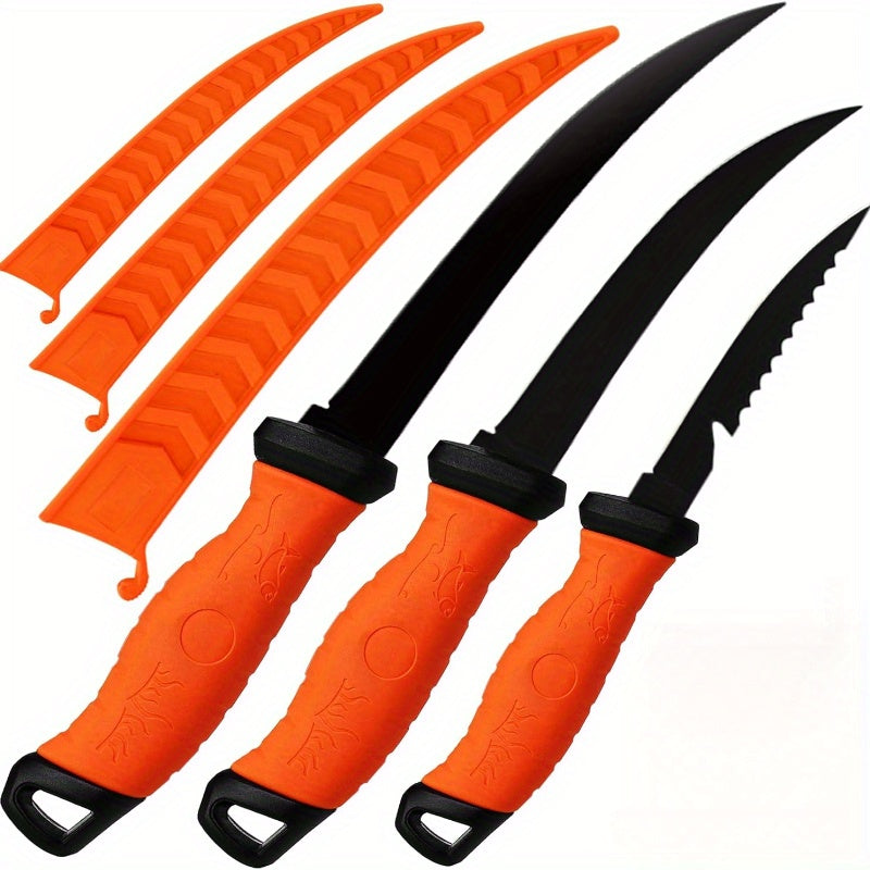 Stainless Steel Fishing Knife Set 3-Piece – 4.5 to 6.5 Inch Fish Fillet Knives for Camping, Fishing & Outdoor Use
