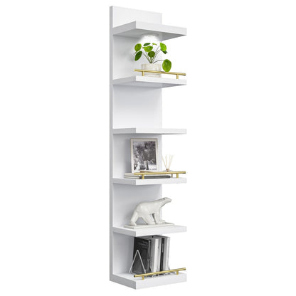 Floating Wall Shelves with LED Light - 6 & 8 Tier Wall Mounted Display Shelf Unit with Anti-Slip Rails for Bedroom