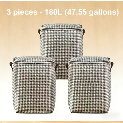 Large Storage Bags Houndstooth Non-Woven Fabric Organizer with Double Zipper & Handles – 160L/180L Dustproof Foldable Storage Box