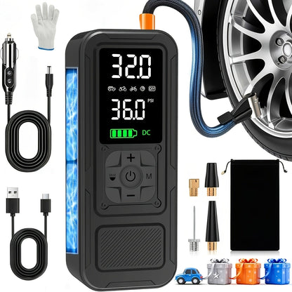 160 PSI Cordless Tire Inflator with 6000mAh Battery, Digital Pressure Display, LED Light and Nozzle Set